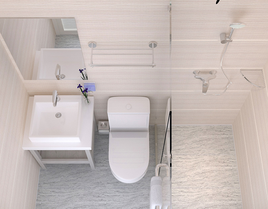 Banheiro modular com construção de painel completo para instalação rápida