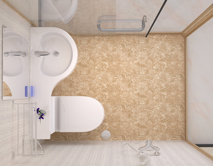 Banheiro modular de hotel com painéis de parede interior de fibra de resina PEC e paredes externas de vidro