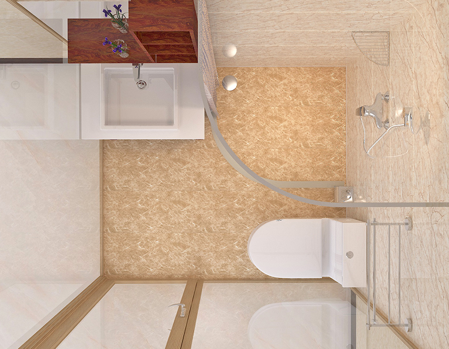 Banheiro integrado vidro-exterior com painéis internos de fibra de resina