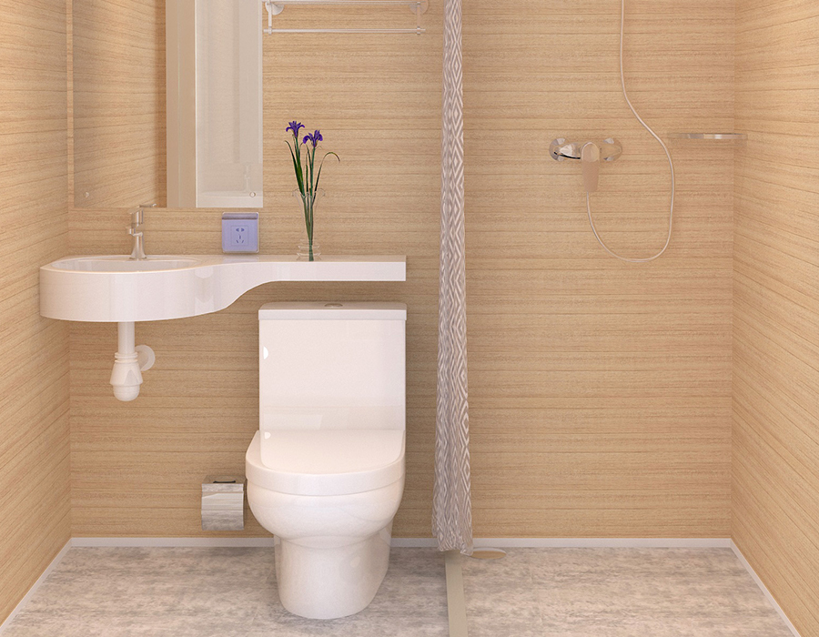 Banheiro modular de fibra de resina PEC com painel completo