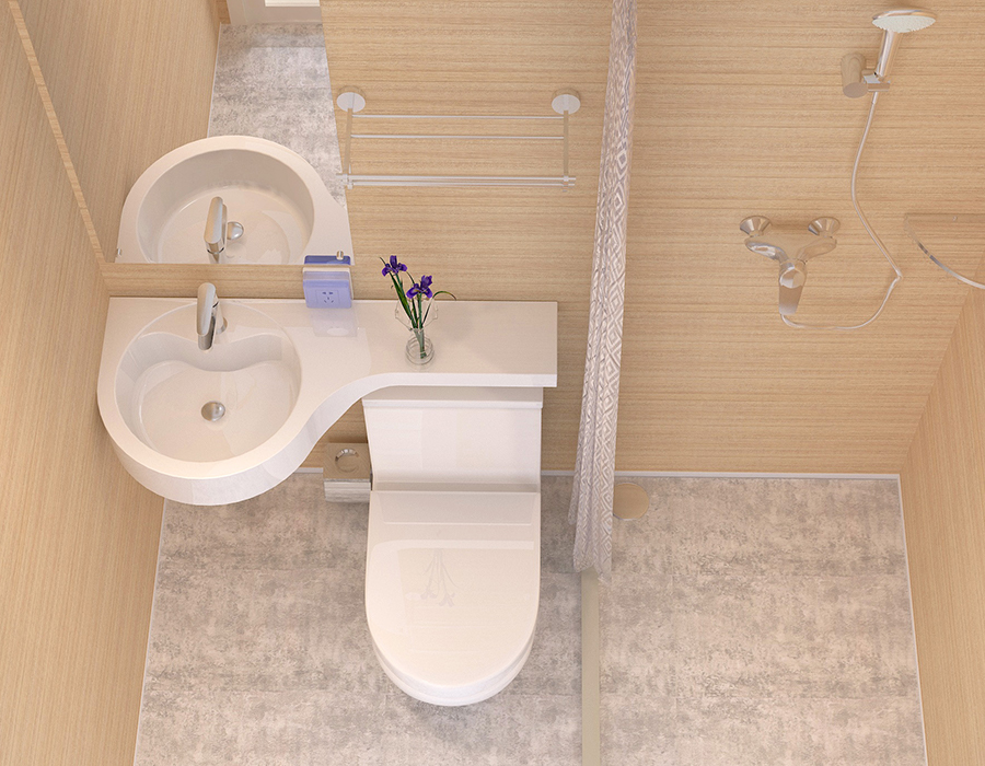 Banheiro modular de fibra de resina PEC com painel completo