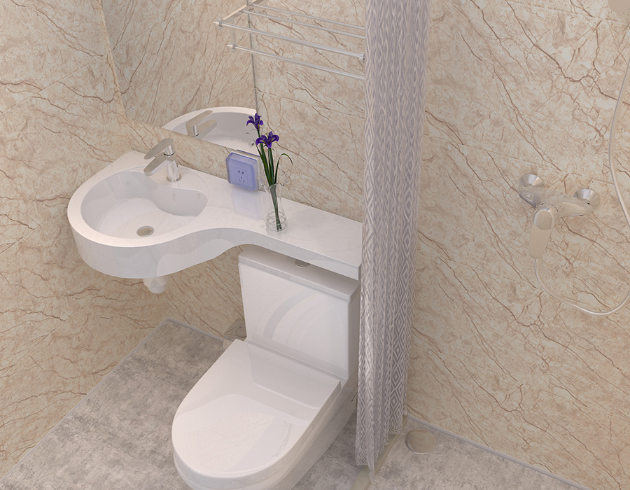 Banheiro modular de fibra de resina PEC com painel completo
