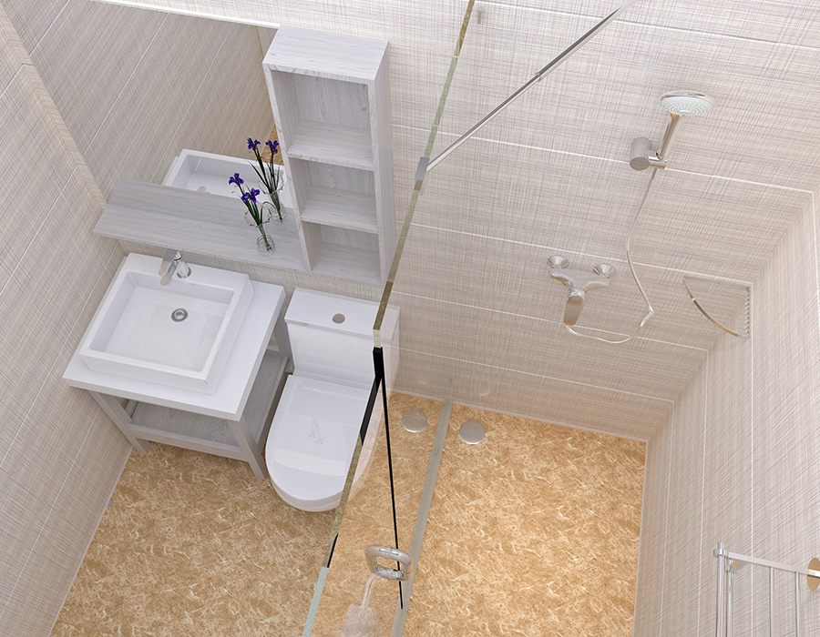 Unidade de banheiro dormitório pré-fabricada com sistema completo de painel de fibra de resina PEC