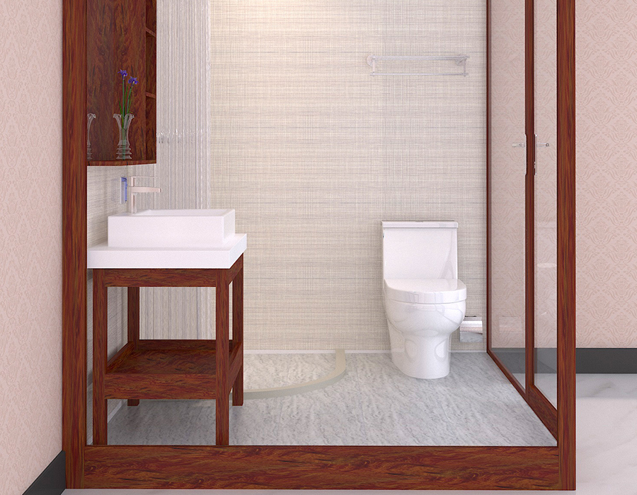 Fibra de resina PEC e banheiro modular de apartamento com base RTM com paredes de vidro