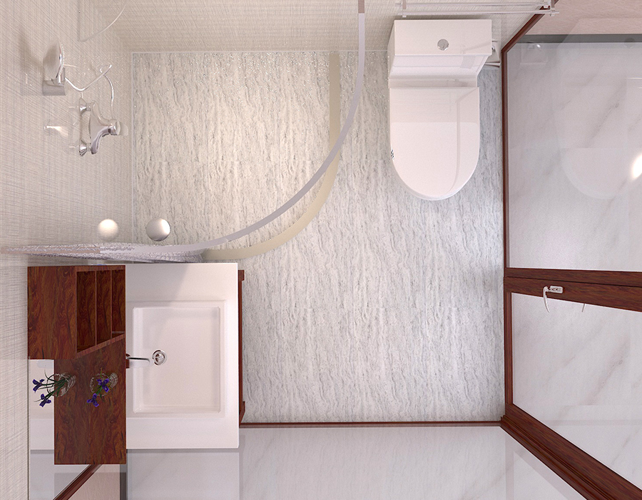 Fibra de resina PEC e banheiro modular de apartamento com base RTM com paredes de vidro