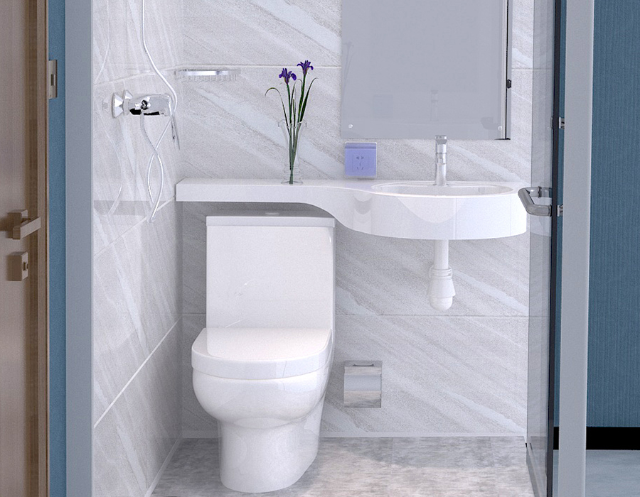 Banheiro integrado modular de parede de vidro com painéis interiores de fibra de resina PEC
