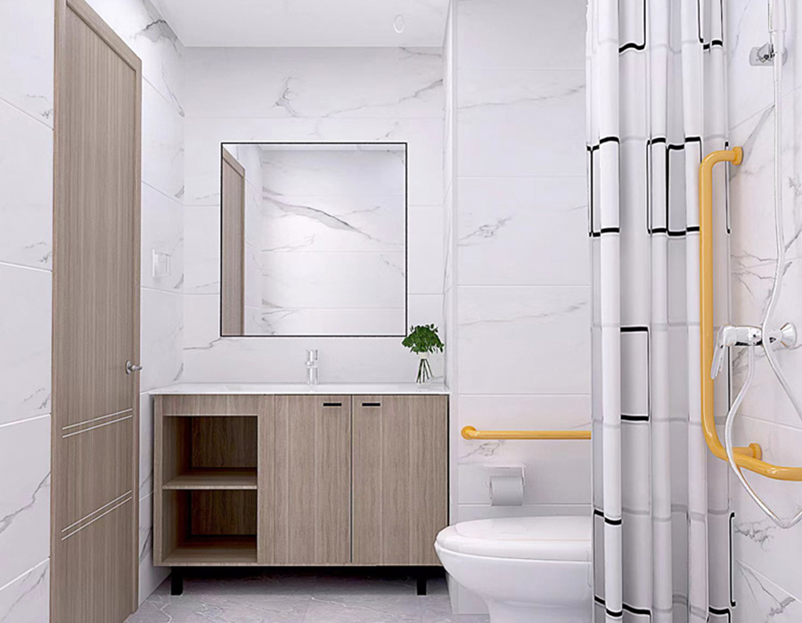 Banheiro modular de fibra de resina PEC com painel completo